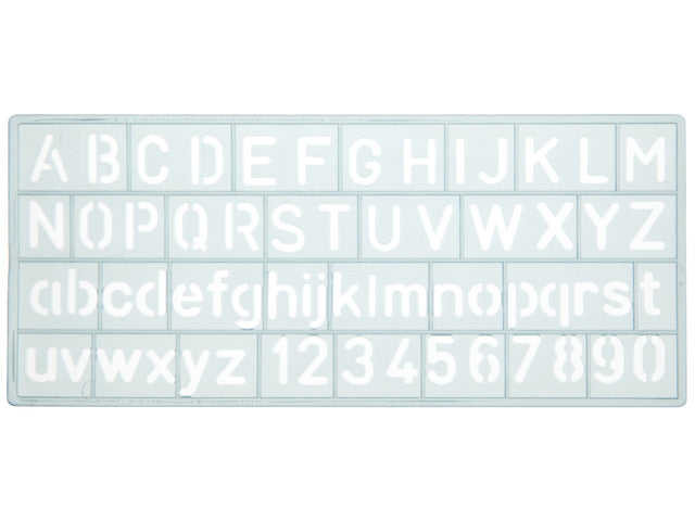Sjabloon Westcott cijfers en letters 10mm hoog. 148X65mm, transparant sjabloon.