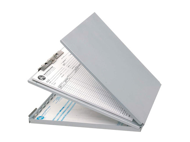 Klembord Westcott met opbergvak aluminium A4 (9"x 12") gesloten