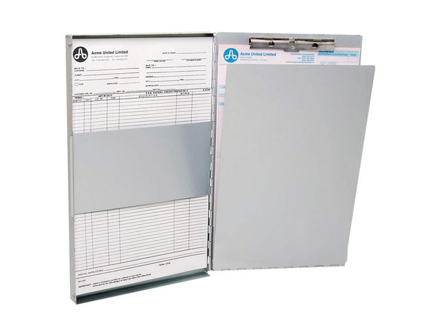 Klembord Westcott met opbergvak aluminium A4 (9"x 12") open zijkant mechanisch