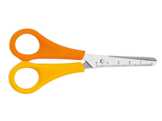 Schaar Westcott Kids 13cm LH kunstst. ronde punt geel/oranje in zak