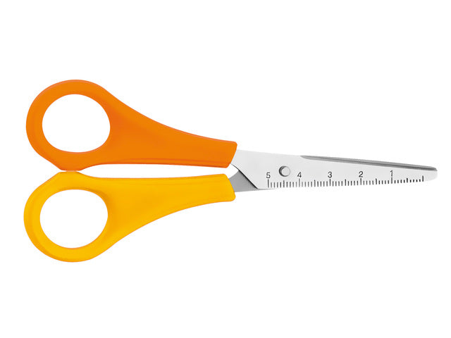 Schaar Westcott Kids 13cm LH kunstst. spitse punt geel/oranje in zak