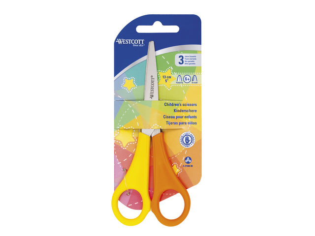 Schaar Westcott Kids 13cm spitse punt linkshandig geel/oranje