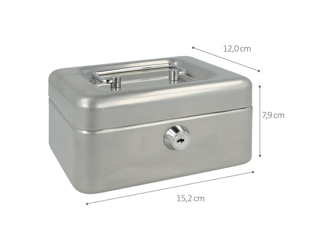 Geldkist Westcott 152x120x79mm zilver, kunststof inzet met 6 vakken