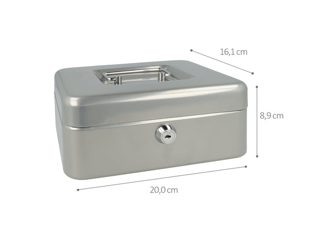 Geldkist Westcott 200x161x90mm zilver, kunststof inzet met 3 vakken