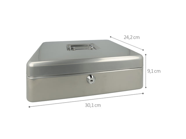 Geldkist Westcott 301x242x91mm zilvergrijs, kunststof inzet met 5 vakken