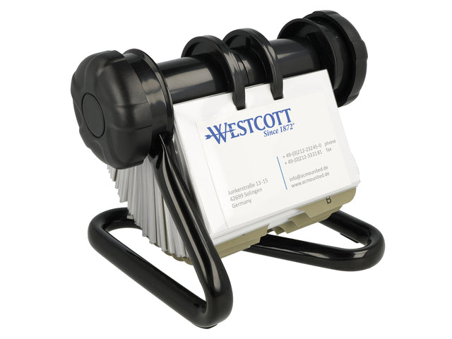 Rolodex Westcott zwart 16x14x13cm met 200 hoezen