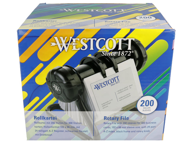Rolodex Westcott zwart 16x14x13cm met 200 hoezen