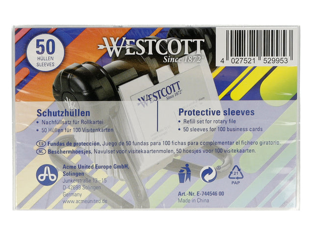 Hoezen Westcott tbv Rolodex AC-E744539 50stuks 10,2x1,6x6,8cm