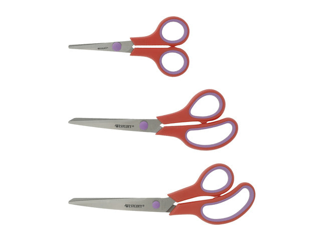 Scharenset Westcott Easy grip 3dlg 14/20/24,5cm koraal rood/ cassis RVS
