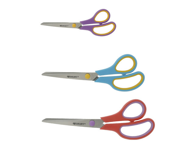 Scharenset Westcott Easygrip 3dlg 20cm ass. kleur RVS ( cassis, turquoise en koraal rood)