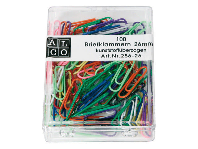 Paperclips Alco 26mm ronde doos a 100 stuks assorti kleuren