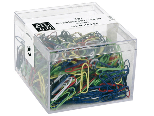 Paperclips Alco 26mm rechthoekig 500 stuks in doos assorti