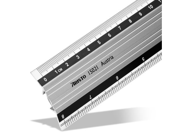 Liniaal Aristo 20 cm aluminium met rubberen binnenpoot
