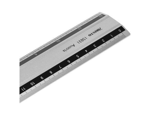 Liniaal Aristo 30cm aluminium met rubberen binnenpoot
