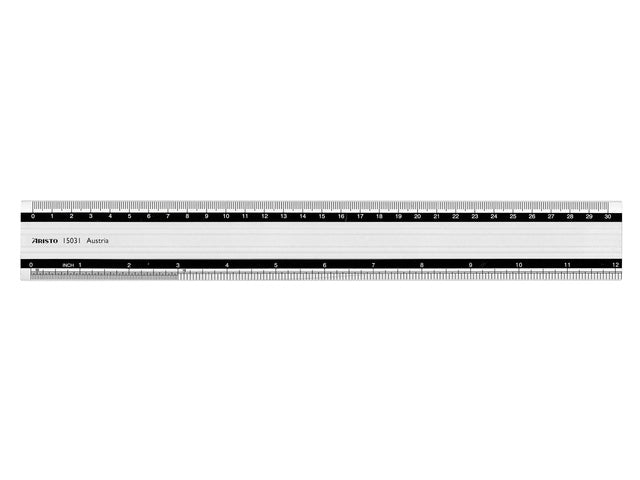 Liniaal Aristo 30cm aluminium met rubberen binnenpoot