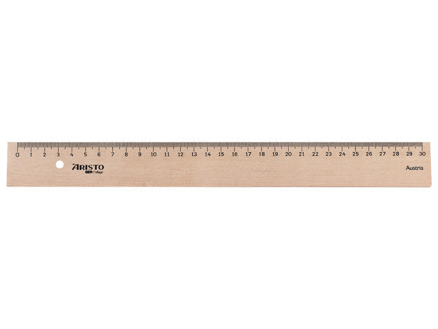Liniaal Aristo 30cm hout met metaalinleg