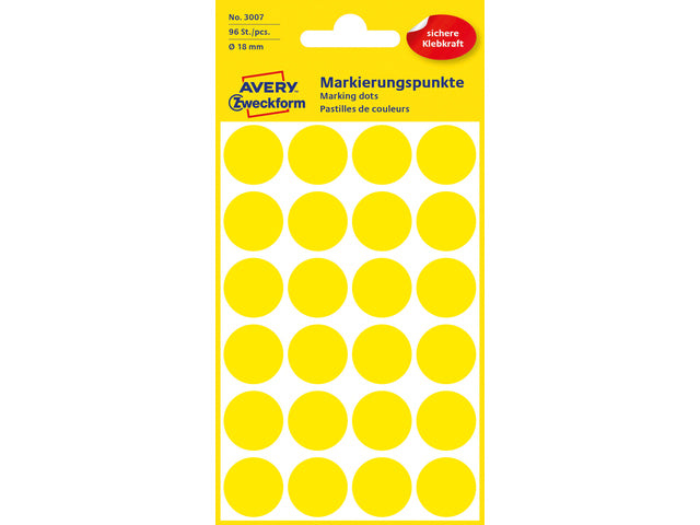 etiket Zweckform 18mm rond 4 vel a 24 etiketjes geel