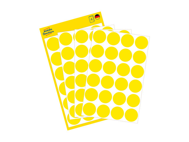 etiket Zweckform 18mm rond 4 vel a 24 etiketjes geel