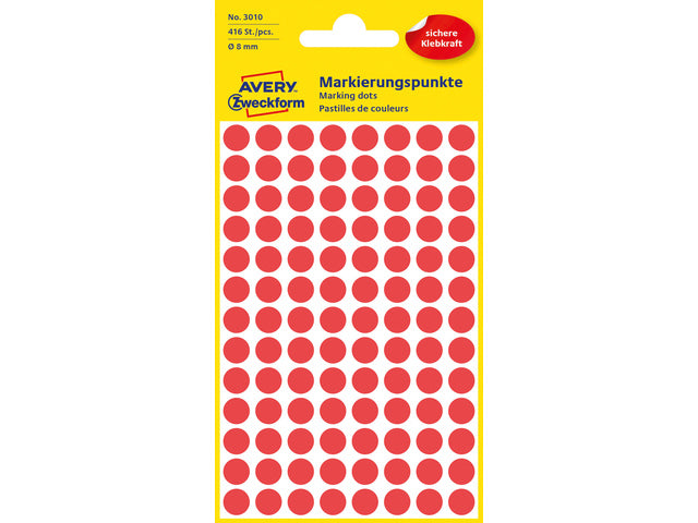 etiket Zweckform 8mm rond 4 vel a 104 etiketjes rood