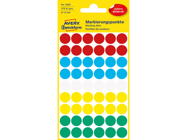 Etiket Zweckform 12mm ronde blister a 270 etiketjes assorti