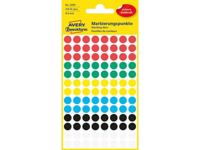 Etiket Zweckform 8mm ronde blister a 416 etiketjes assorti