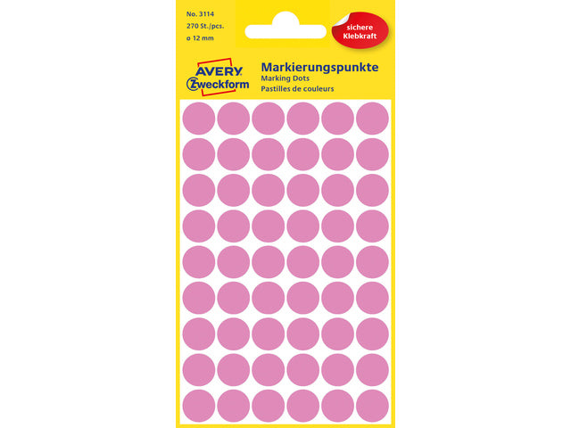 Etiket Zweckform 12mm rond blister 5 vel a 54 et. roze