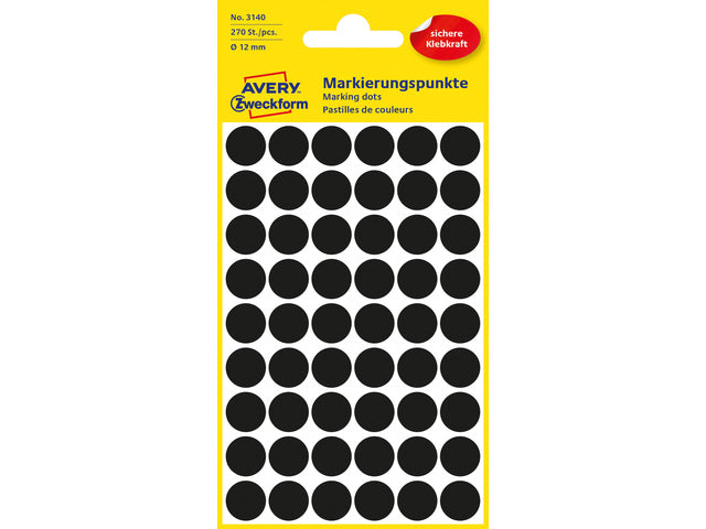etiket Zweckform 12mm rond 5 vel a 54 etiketjes zwart