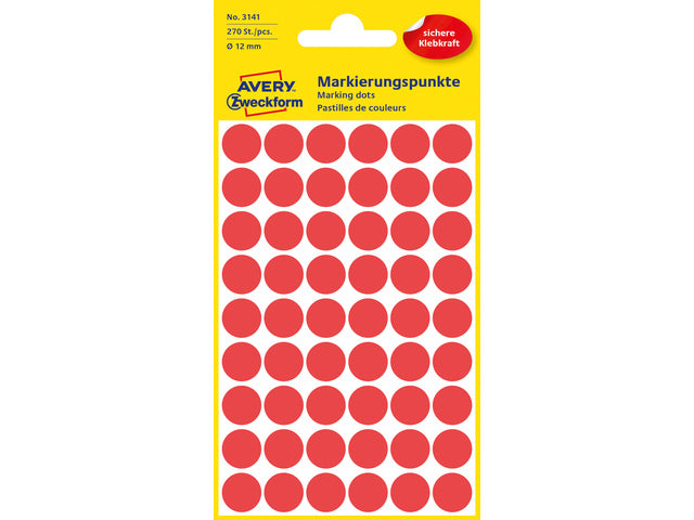 etiket Zweckform 12mm rond 5 vel a 54 etiketjes rood