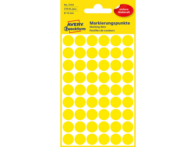 etiket Zweckform 12mm rond 5 vel a 54 etiketjes geel
