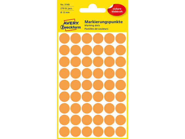 etiket Zweckform 12mm rond 5 vel a 54 etiketjes lichtoranje