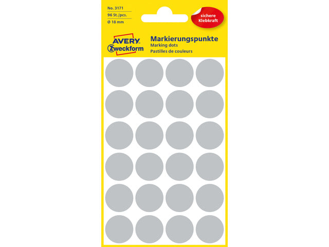 etiket Zweckform 18mm rond 4 vel a 24 etiketjes grijs