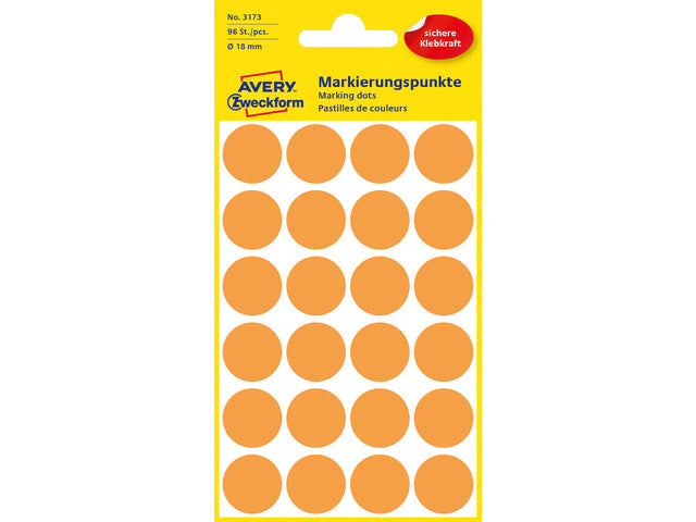 Etiket Zweckform 18mm rond 4 vel a 24 etiketjes lichtoranje