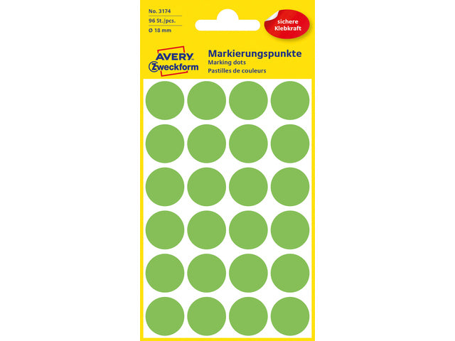 etiket Zweckform 18mm rond 4 vel a 24 etiketjes lichtgroen