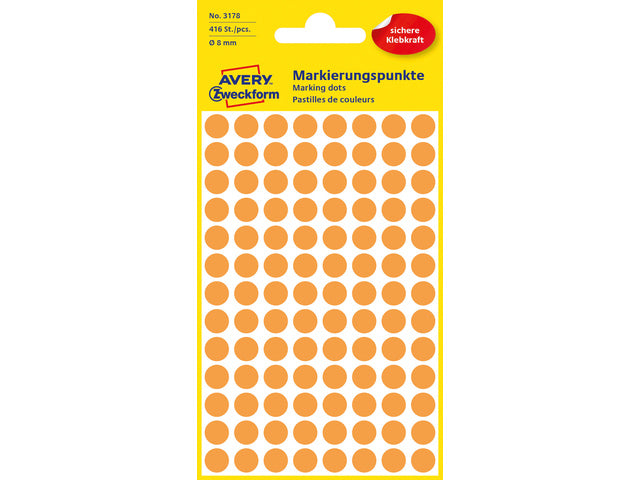 Etiket Zweckform 8mm rond 4 vel a 104 etiketjes lichtoranje