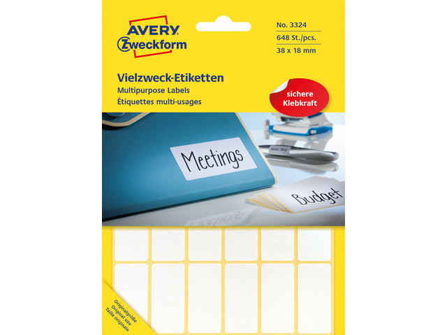 Etiket Zweckform 38x18mm met pakje a 648 etiketjes