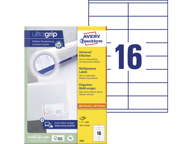 etiket Avery ILK 105x35mm 100 vel 16 etiketten per vel wit