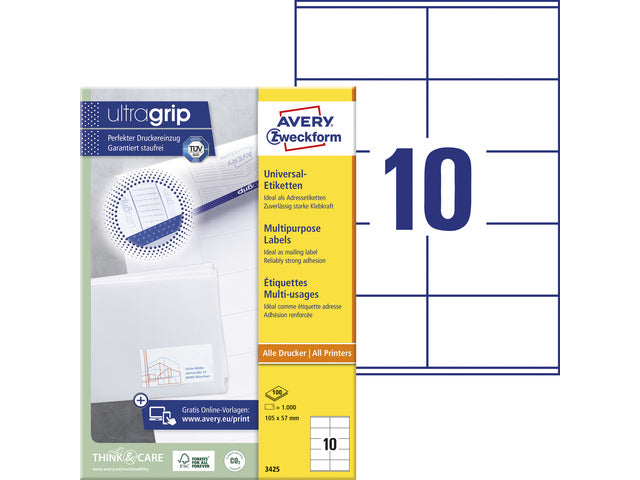 etiket Avery ILK 105x57mm 100 vel 10 etiketten per vel wit