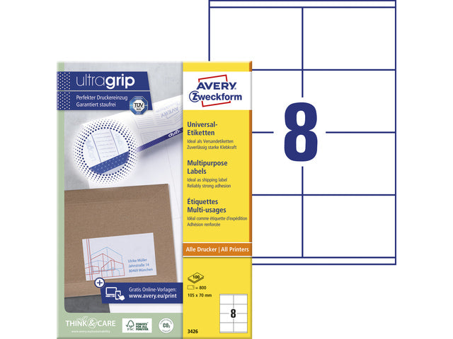 etiket Avery ILK 105x70mm 100 vel 8 etiketten per vel wit