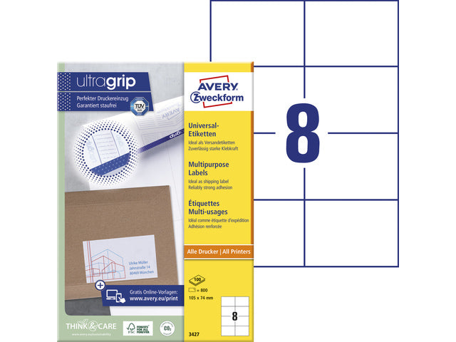 etiket Avery ILK 105x74mm 100 vel 8 etiketten per vel wit