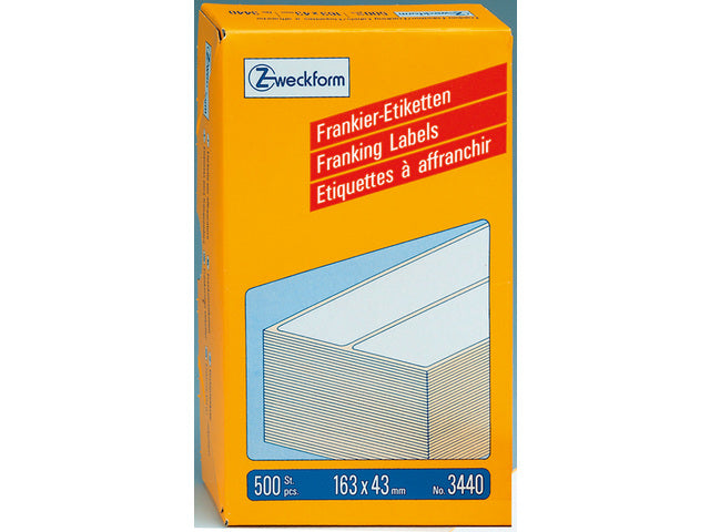 frankeeretiket Zweckform wit 163x43mm 2 etiketten per vel 250 vel