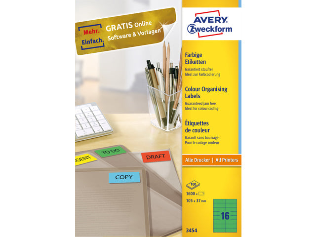 etiket Avery ILK 105x37mm 100 vel 16 etiketten per vel groen