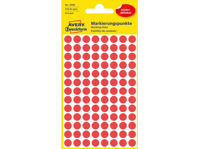 Etiket Zweckform 8mm rond blister 4 vel a 104 et. rood Niet-permanent