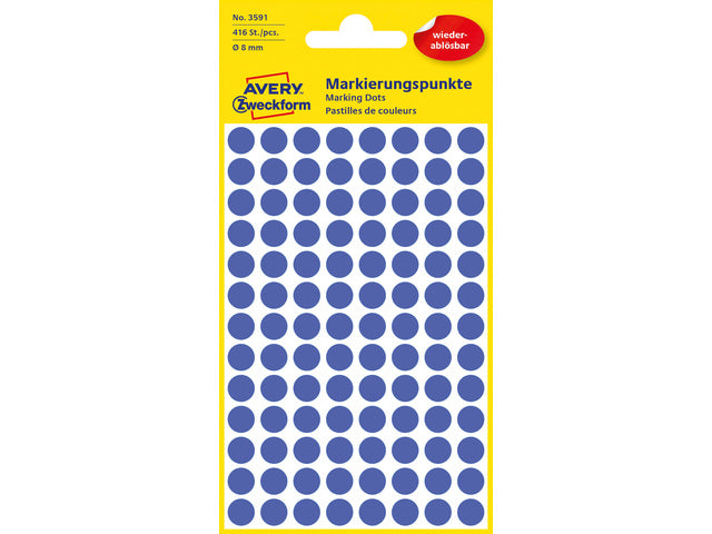 Etiket Zweckform 8mm rond blister 4 vel a 104 et. blauw Niet-permanent