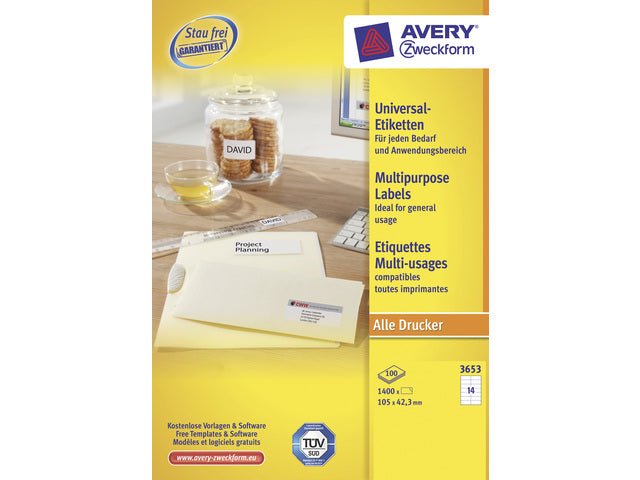etiket Avery ILK 105x42,3mm 100 vel 14 etiketten per vel wit