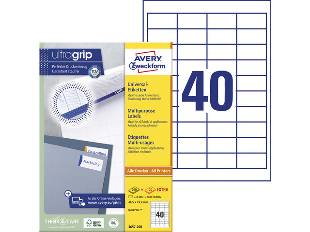 etiket Avery ILK 48,5x25,4mm 100 vel 40 etiketten per vel wit