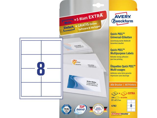 Etikett Avery ILK 97x67,7mm 25 Vel + 5 Vel extra 8 Etiketten pro Vel weiß
