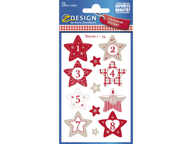 Etiket Z-design Kerststerren 1-24 - 3 vel