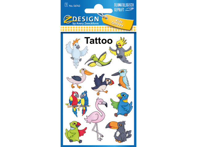 Tattoo etiket Z-design Kinderpakket a 1 vel vogels