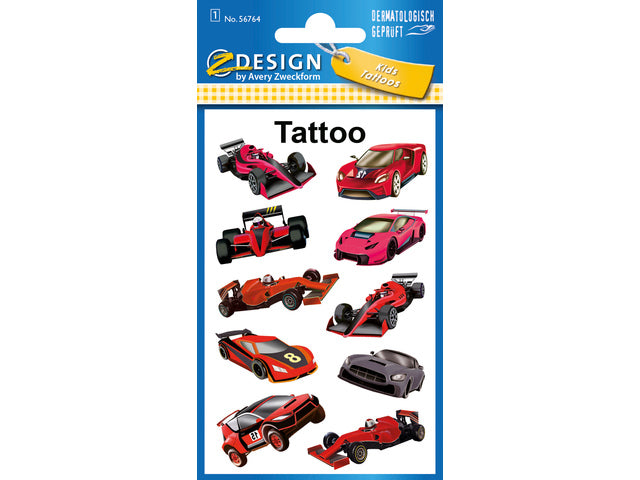 Tattoo etiket Z-design Kinderpakket a 1 vel raceauto's