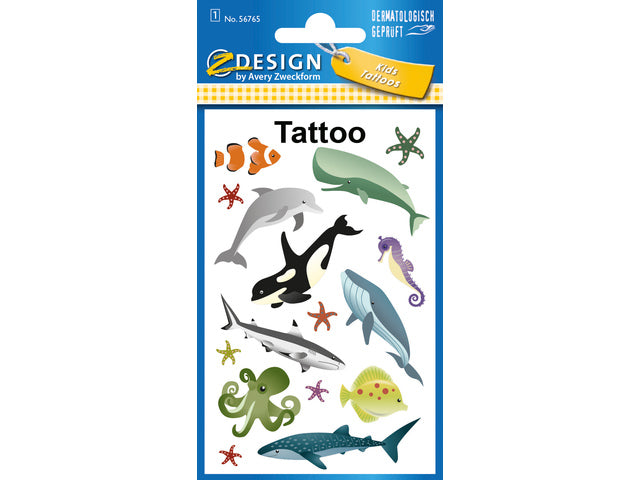 Tattoo etiket Z-design Kinderpakket a 1 vel oceaandieren